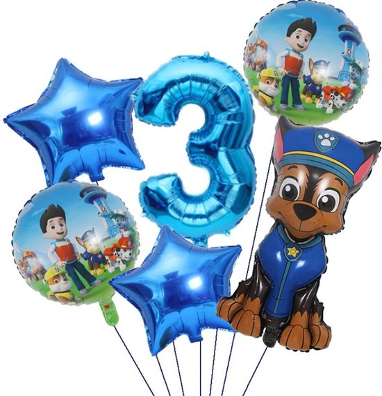 Paw patrol - ballonnen -set van 6 folieballonnen - chase - 3 jaar