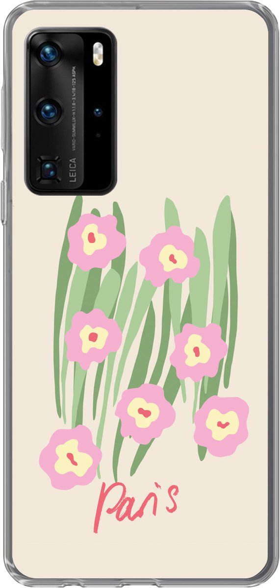 Telefoonhoesje Geschikt voor Huawei P40 Pro hoesje - Bloem - Roze - Gras - Siliconen Telefoonhoesje Telefoonhoesje