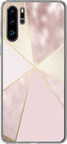 Geschikt voor Huawei P30 Pro hoesje - Marmer print - Roze - Goud - Chic - Siliconen Telefoonhoesje