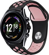 Strap-it Siliconen sport bandje - geschikt voor Fossil Gen 6 44mm / Gen 5 / Gen 5e 44mm - zwart/roze