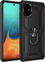 Mobigear Hoesje geschikt voor Samsung Galaxy A71 Telefoonhoesje Hardcase | Mobigear Armor Ring Backcover Shockproof met Ringhouder | Schokbestendig Galaxy A71 Telefoonhoesje | Anti Shock Proof - Zwart