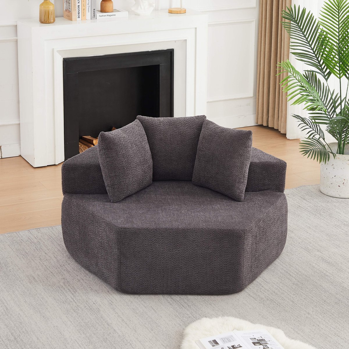 PHOEBE CAT Zeshoekige Zitzak - Fauteuil - Chenille - 3 kussens - Geen montage nodig - Grijs