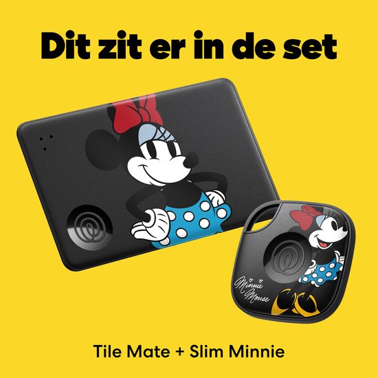 Zwarte Tile tracker en Slim tracker met Minnie Mouse print.