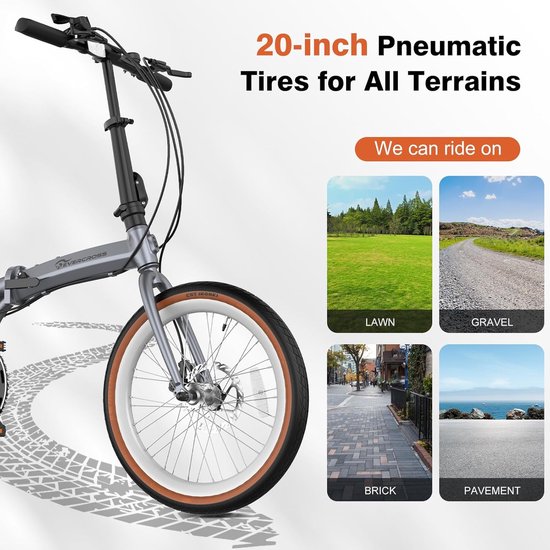 EVERCROSS EM1 Vouwfiets 20 inch - 7 versnellingen - Aluminium frame - Dubbel schijfrem - Grijs van EVERCROSS — afbeelding 5