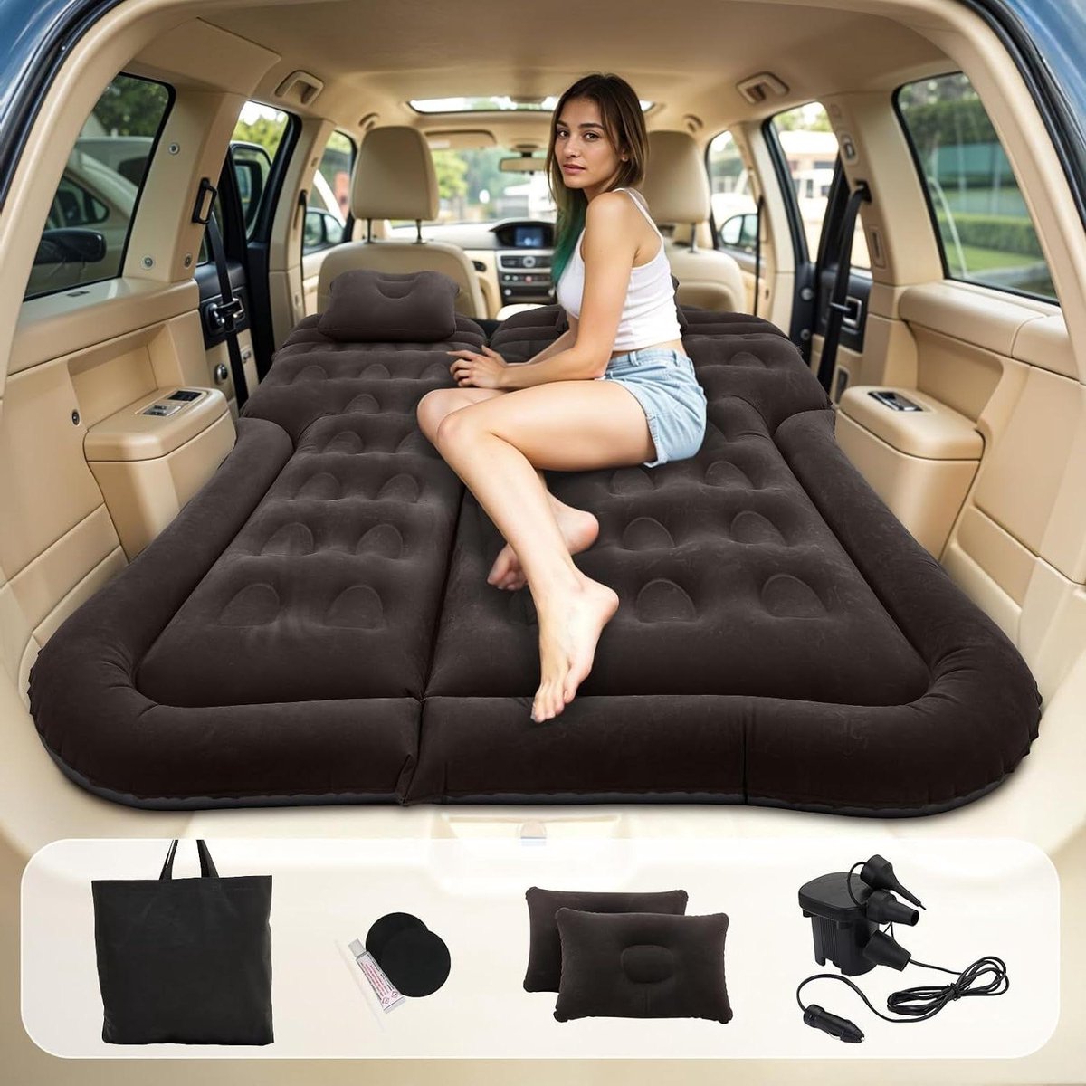 Opblaasbaar Autobed - Luchtmatras Auto - Reizen en Kamperen - Op maat voor Alfa Romeo - 130x80 cm - Zwart