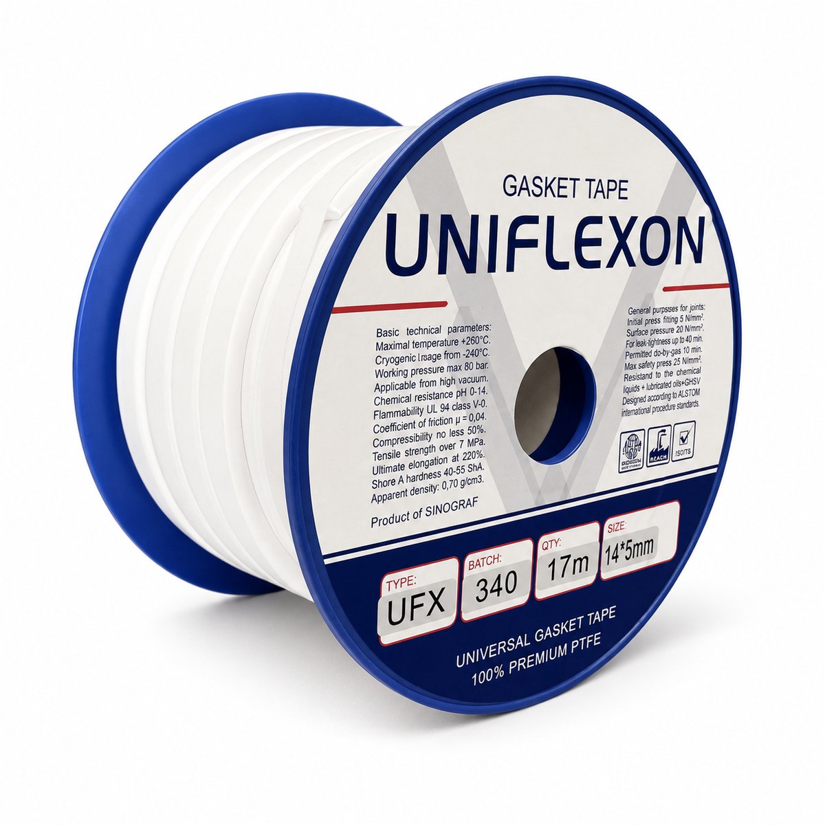 260 °C | 20 mm x 7 mm x 8 m | Teflon / ePTFE Afdichtingstape rechthoekig- Zelfklevend