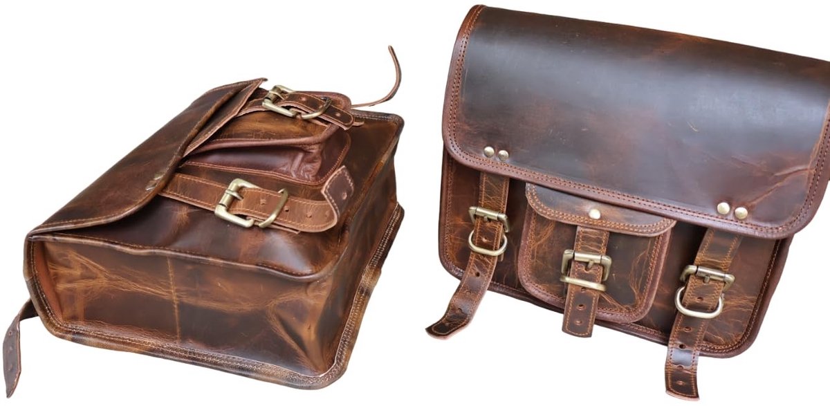 Omgoods - Genuine Leather Motorcycle Bag Set van 2 - Bruine Fietstas voor Motor