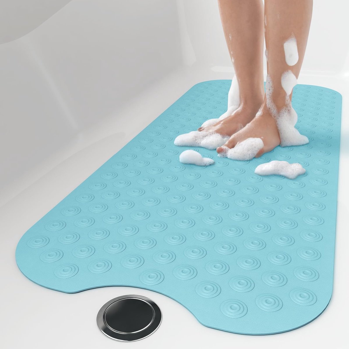 Omgoods - Badmat zonder Zuignappen 40 x 100 cm, Natuurrubber, Lichtblauw