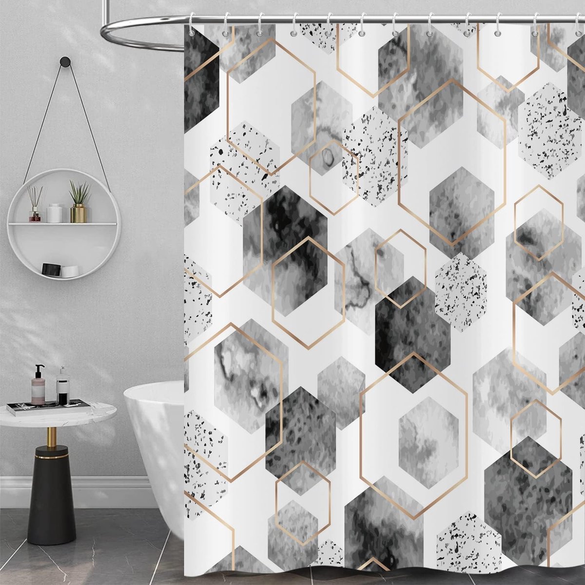 Omgoods - Grijs Douchegordijn met Abstract Geometrisch Patroon