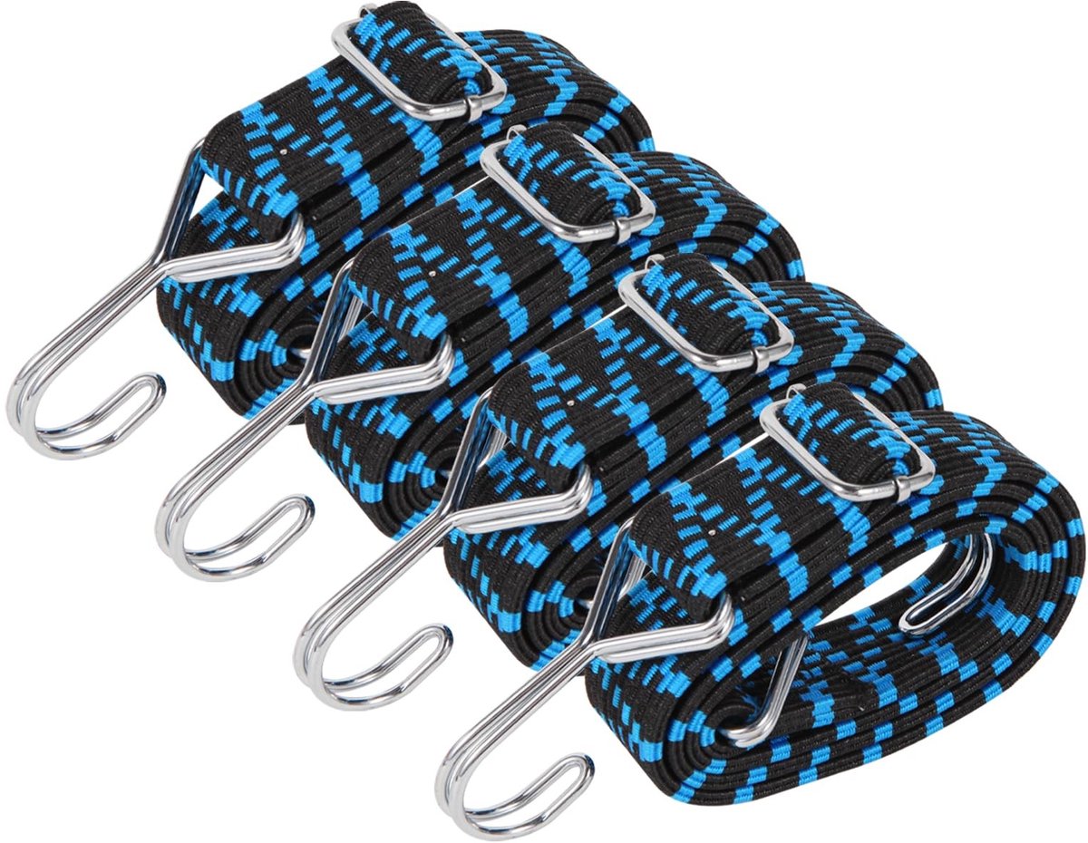 Omgoods - Set van 4 Verstelbare Bungee Touwen met Haken 1m