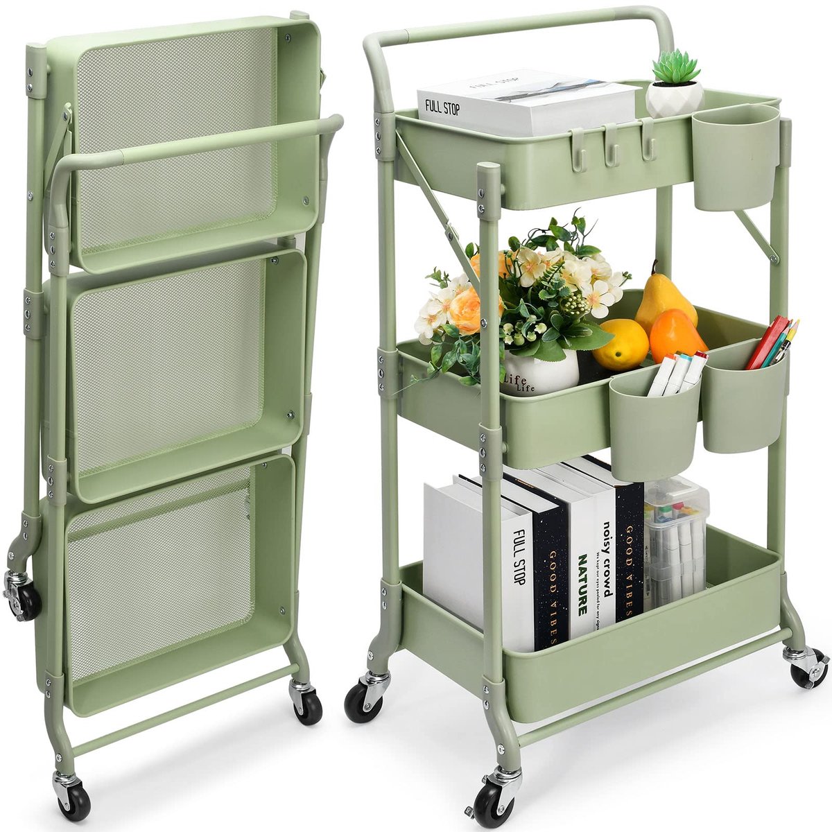 Omgoods - 3 Laags Keuken Trolley - Vouwbare Metalen Kar voor Organisatie