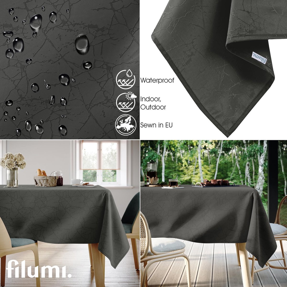 Omgoods - Tafelkleed 120 x 240 cm Grijs Wasbaar voor Binnen en Buiten