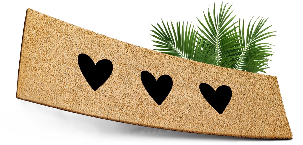 Omgoods - Kokosdeurmats met Hartpatroon, 75 x 25 cm, Antislip