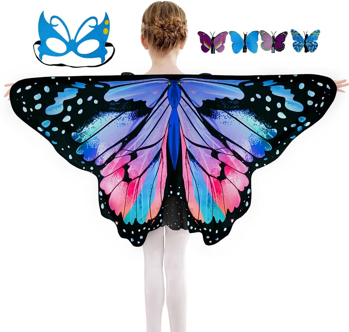 Omgoods - 3-delig Kindercostuum met Vlinder Cape, Masker en Haarspeld
