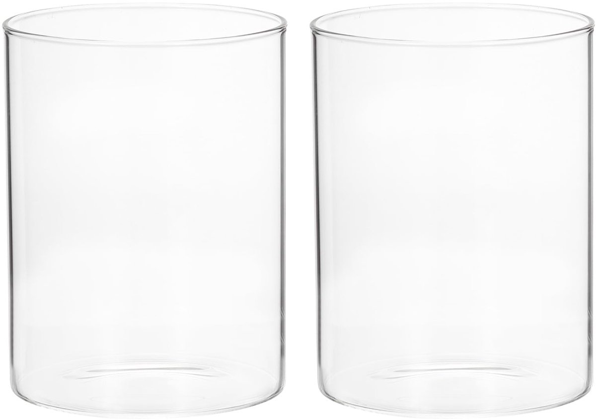 Omgoods - Set van 2 Glazen Cilindervazen voor Bloemen en Kaarsen 10cm Hoog