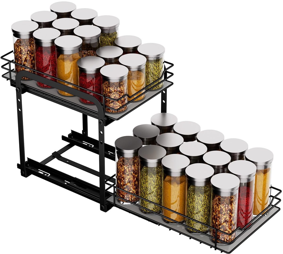 Omgoods - 2 Laags Uittrekbare Spice Rack - Verstelbare Hoogte voor Keukenkast