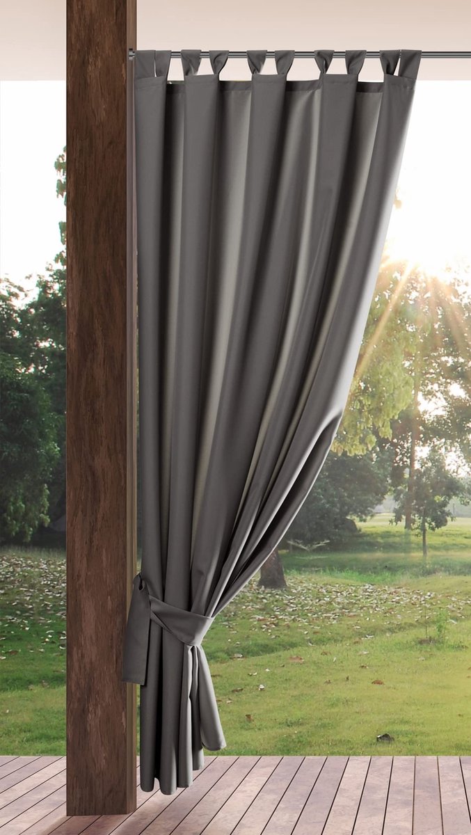 Omgoods - Tuin Gordijn met Lussen, 155 x 220 cm in Donkergrijs