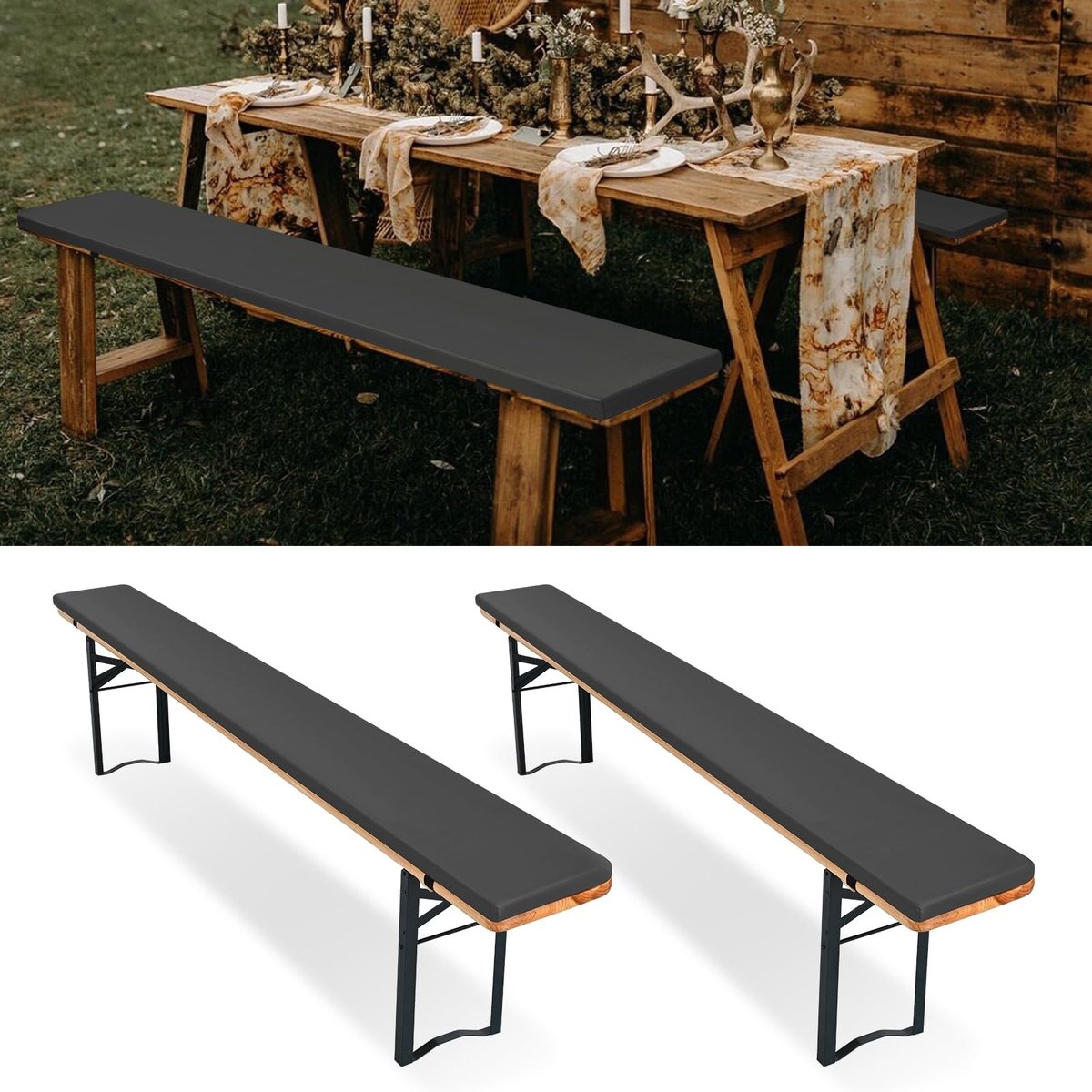 Omgoods - Set van 2 Waterdichte Bierbankkussens 220x25x3 cm Grijs