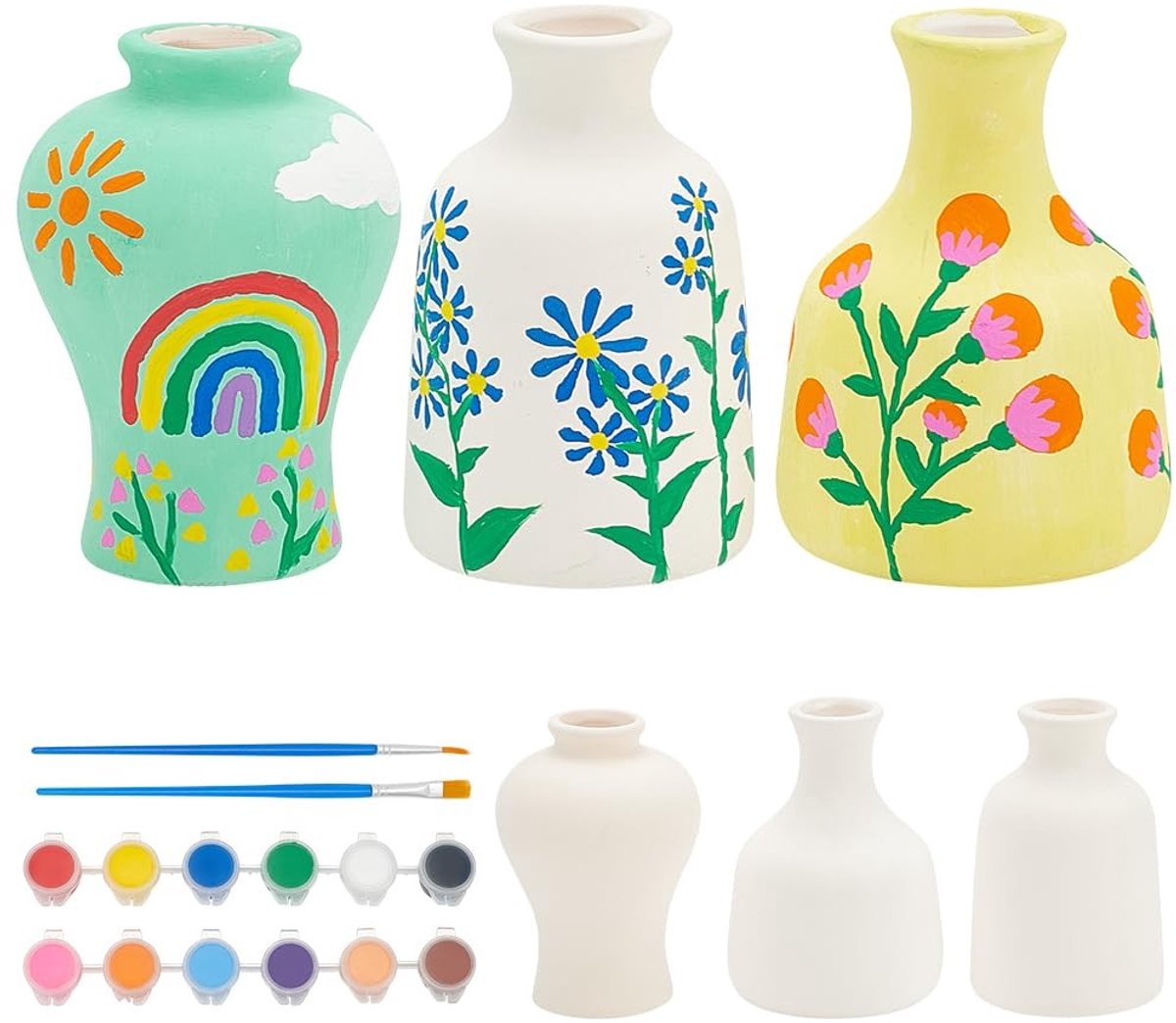 Omgoods - 3 Stijlen Vazen Schilderen Set - DIY Keramische Potten voor Beginners