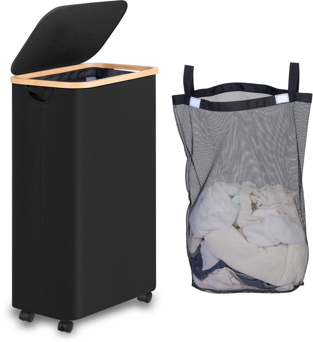 Omgoods - Wasmand met Deksel en Wielen, 75 Liter