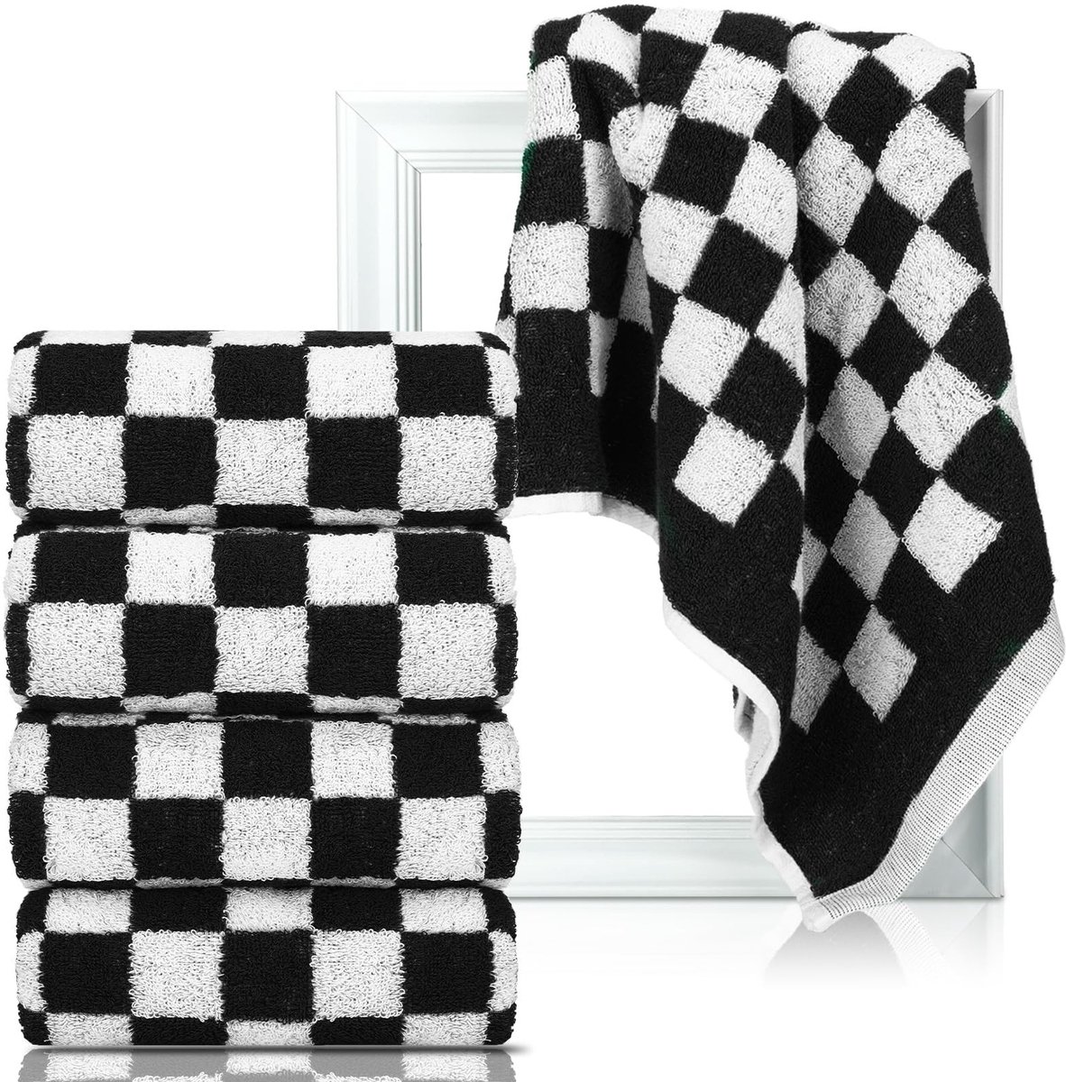 Omgoods - Set van 4 Geruite Handdoeken Zwart - 33x74 cm Katoen