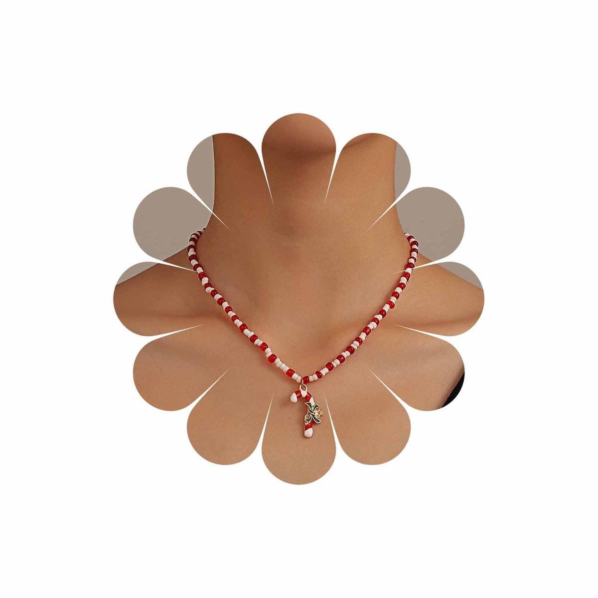Omgoods - Handgemaakte Kralen Ketting - Rode Rijst Kraal Choker voor Kerst
