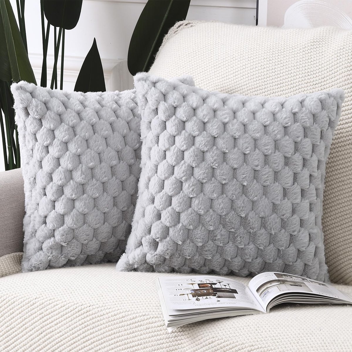 Omgoods - Set van 2 Zachte Faux Wol Kussenslopen 45x45 cm Lichtgrijs