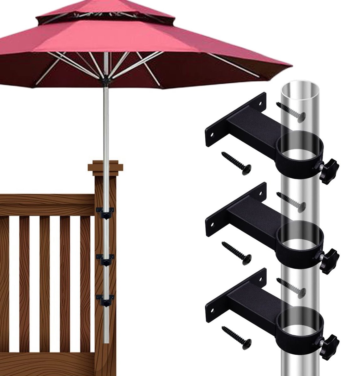 Omgoods - Set van 3 Zwarte Parasolhouders voor Buiten