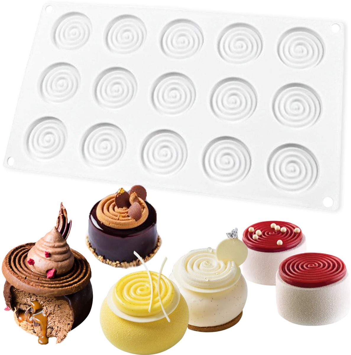 Omgoods - Mini Spiral Silicone Mould - 15-Cavity Disc Bakvorm voor Chocolade en Cake
