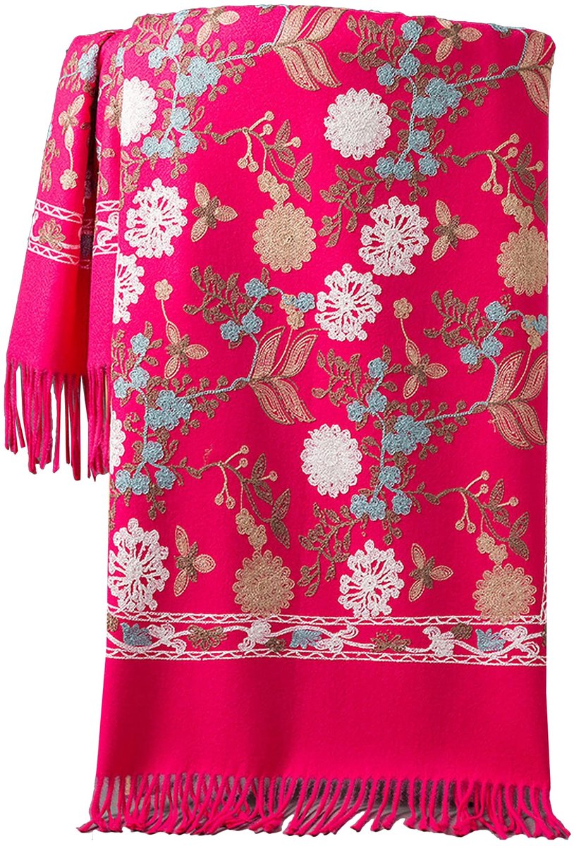 Omgoods - Pashmina Sjaal van Wol met Borduursel voor Herfst-Winter