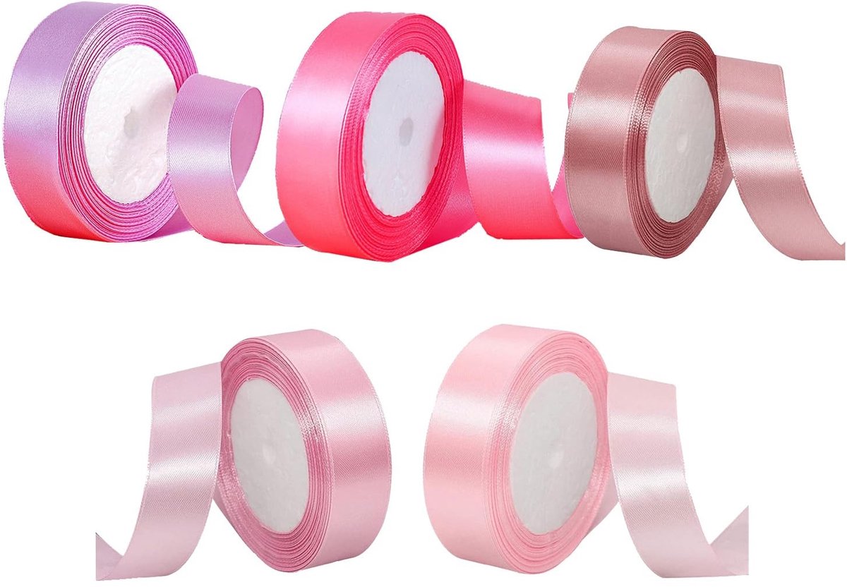 Omgoods - 5 Kleuren Satin Ribbons 4CM x 22M voor Cadeauverpakking en Decoratie
