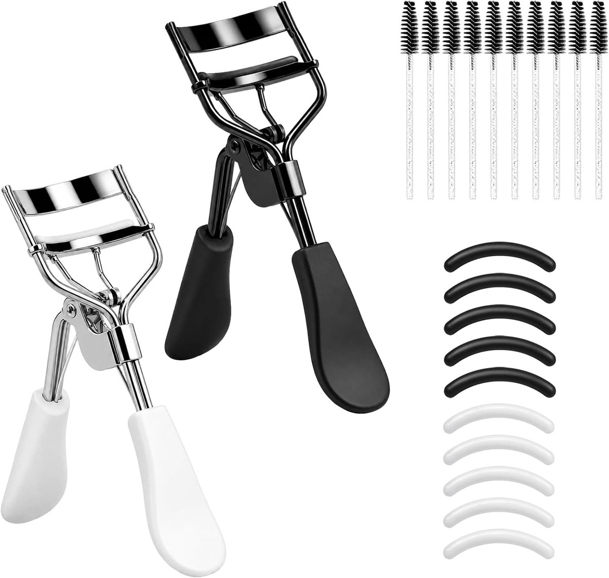 Professionele wimpertang set met 10 reservepads, siliconen pads en 10 wimperborstels voor gebogen wimpers en perfecte oogvormen, 2 stuks roestvrij staal