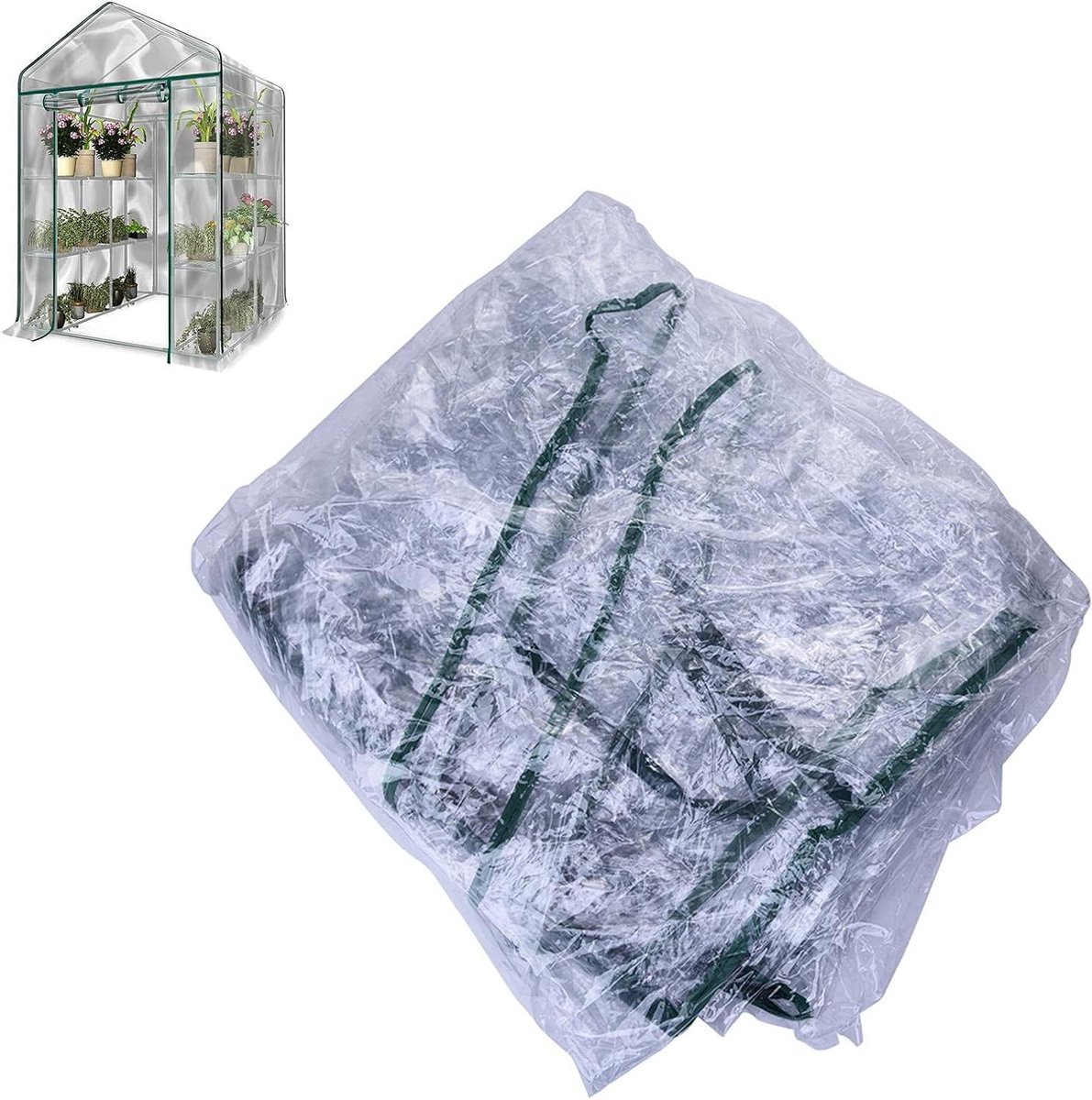 Vervangende Plantenkas Hoes - Kas Afdekhoes Tuinkas - Planten Beschermen - Corrosiebestendig PVC - 143x143x195cm - Transparant