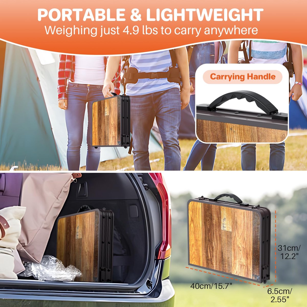 SnelShoppen - 2ft Opvouwbare Campingtafel - Lichtgewicht Aluminium Picknicktafel - Verstelbare Hoogtes - Draagbare Buitentafel met Draaggreep - Ideaal