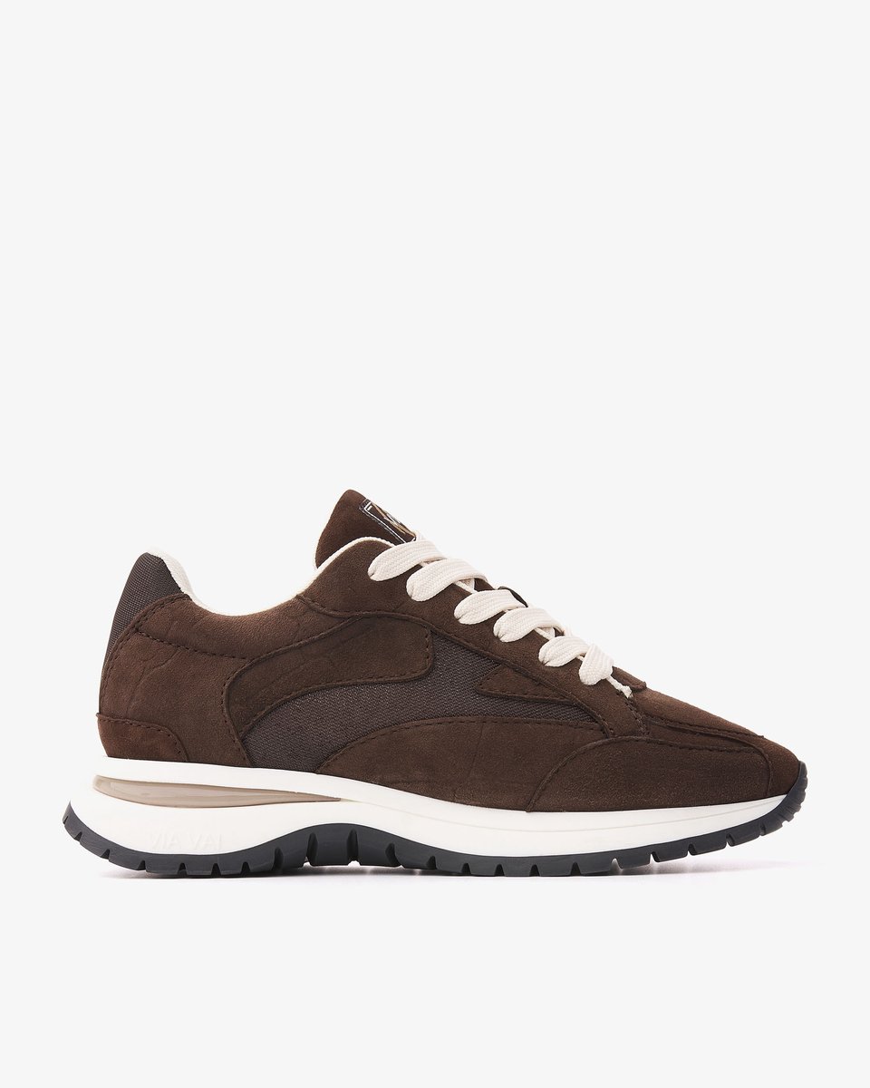 VIA VAI Usher Riggs Sneakers Dames - Mesh,Suède - Bruin - Maat 41