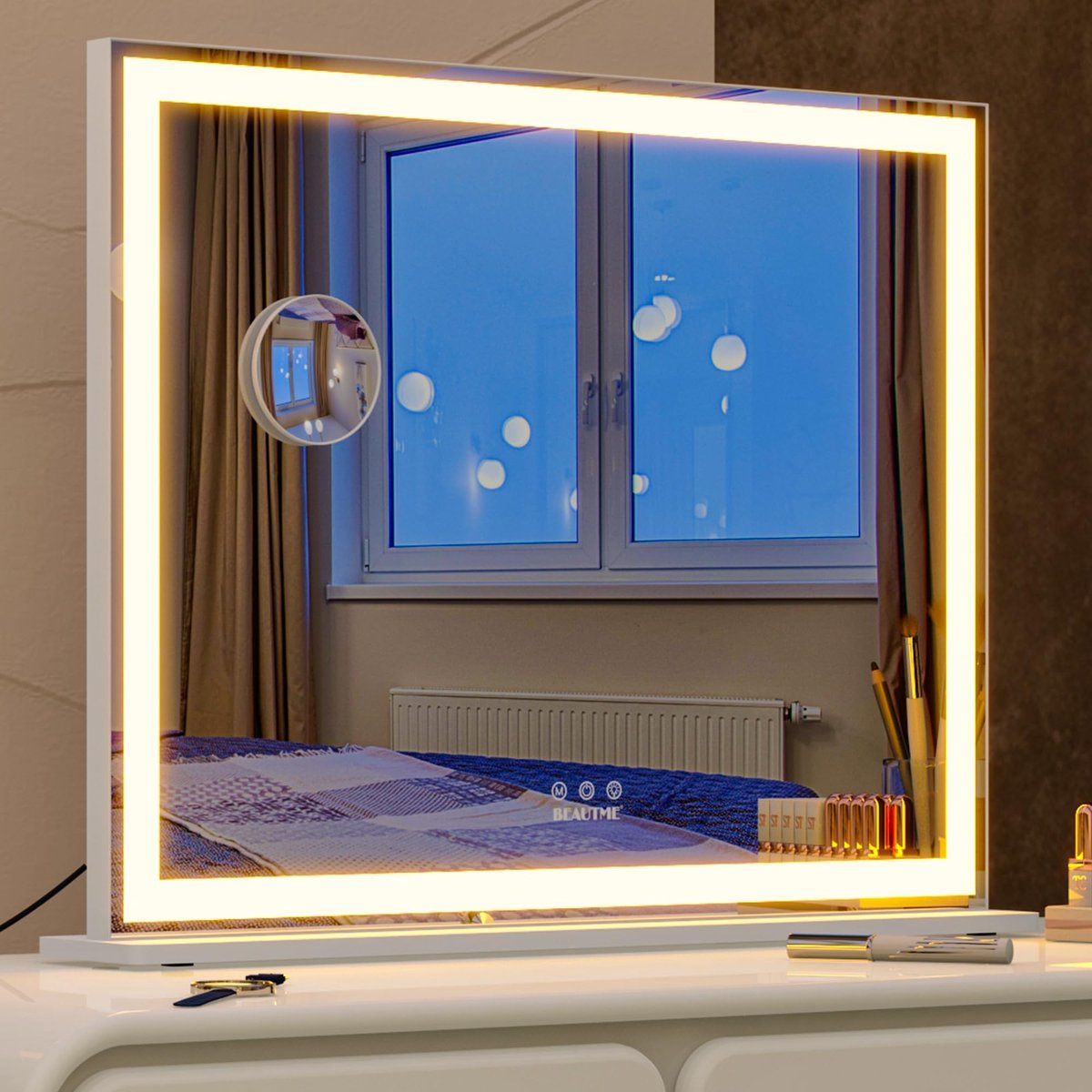 SnelShoppen - Hollywood make-upspiegel met verlichting, intelligente aanraakbediening, 3 lichtmodi, 10x vergrootglas, tafel- of wandspiegel, wit, 70 x