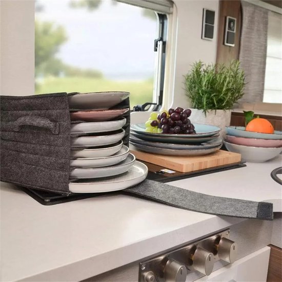 Opbergtas Servies - Camping Organizer - Camper Keuken - Gefelted Bescherming - 53.5 cm - Grijs — afbeelding 2