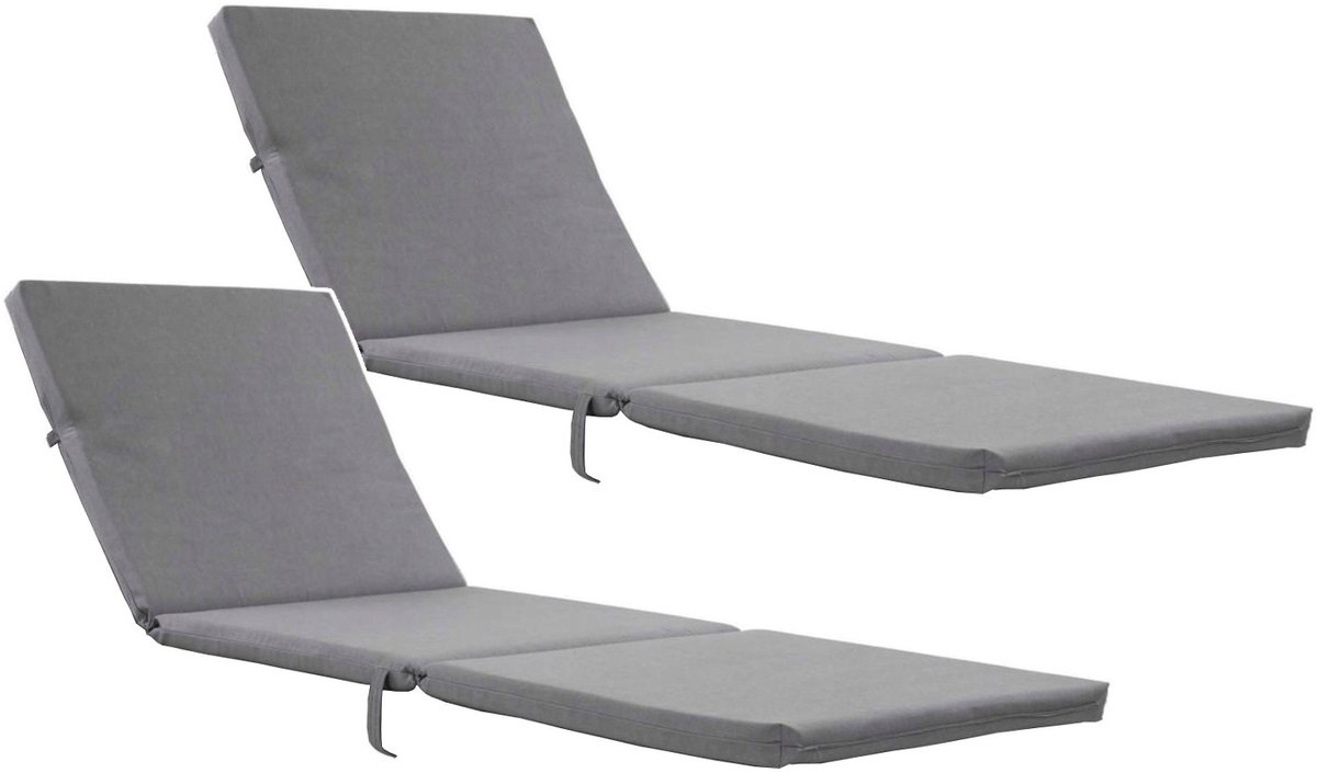 Bazkar Daytona - Kussen voor tuinstoel - Liegstoelkussen 192 x 64 cm - Waterafstotend - Grijs - 2 stuks
