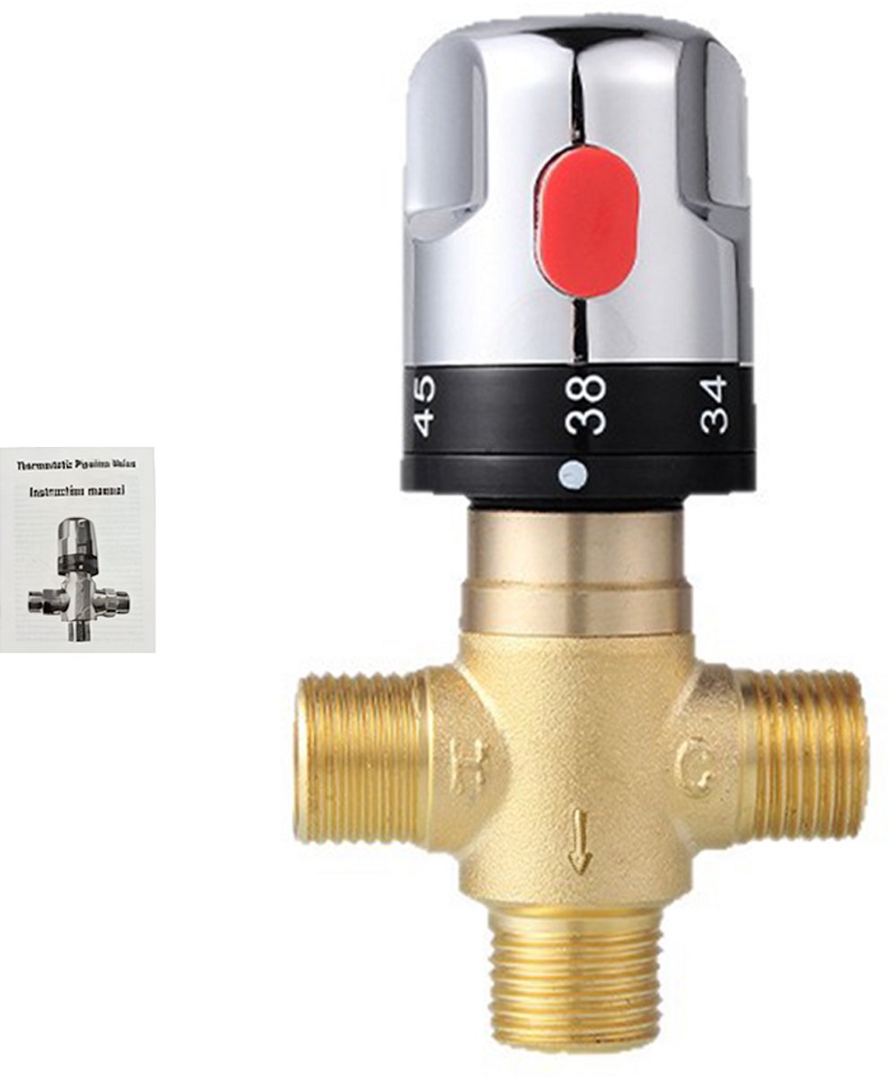 1/2-inch DN15 waterdrukregelaar - 3-weg thermostatische mengkraan - Messing - Thermostatische mengkraan - Waterdrukregelaar