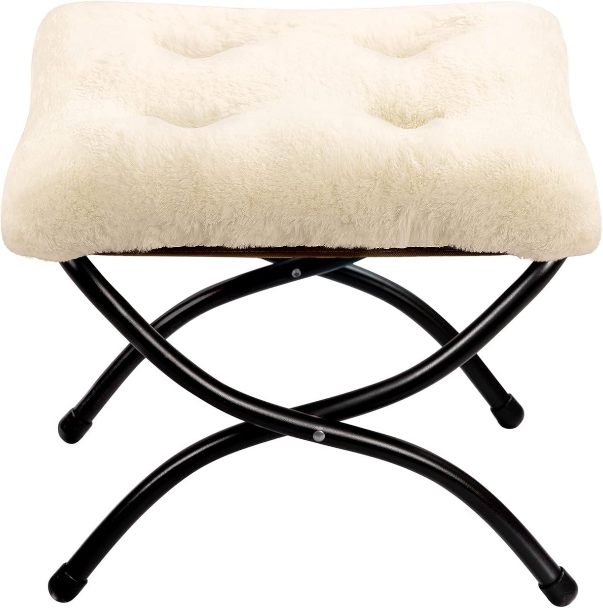 SnelShoppen - Opvouwbare Voetenbank Voetensteun Kruk met Metalen Poten, Kleine Beige Ottomaanse Pluche, Ideaal voor Woonkamer, Slaapkamer, Feest en Ca