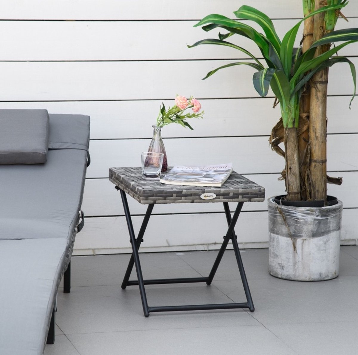 DESMIU Balkontafel - Klapbaar Polyrattan Tuintafeltje Met Metalen Frame - Voor Balkon En Tuin - Grijs - 40x40x40 Cm