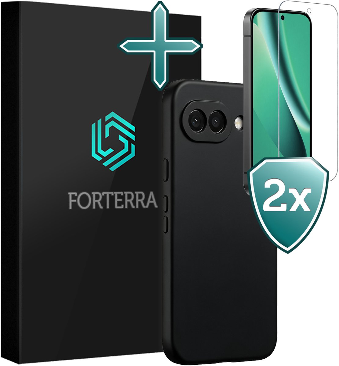 Hoesje Met 2x Screenprotector - Geschikt voor Google Pixel 10a - Sterk & Shockproof - Telefoon Hoes - Back Cover - Siliconen Case - Zwart