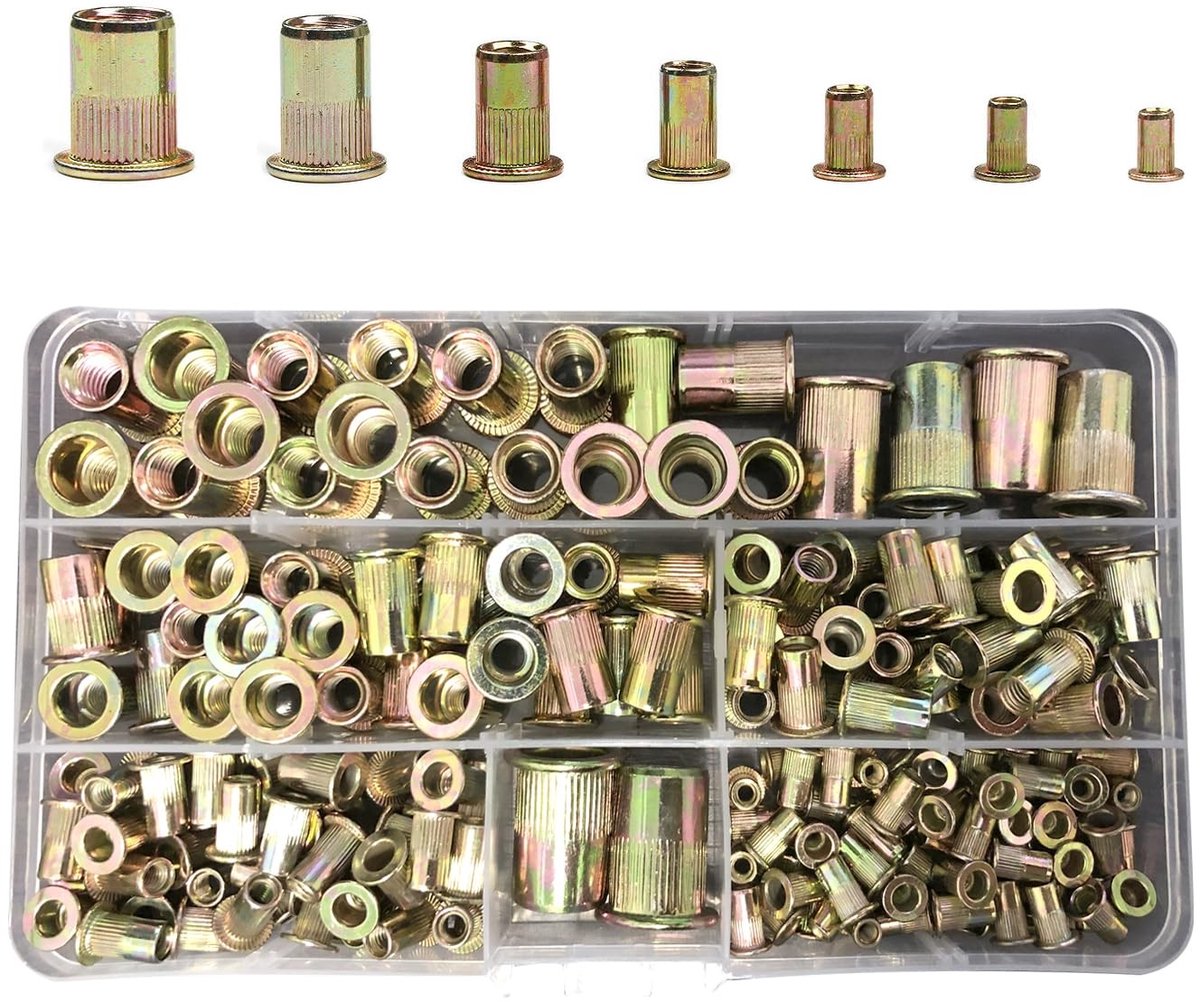 Complete Rivet Nuts Kit met 192 Stuks - Inclusief M3 tot M12, Geschikt voor Metaal, Hout en Aluminium, Duurzaam en Gebruiksvriendelijk