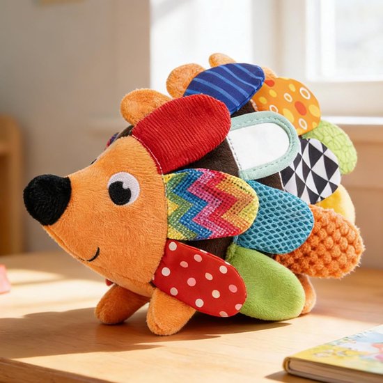 Baby Pluche Leer Speelgoed - Sensorisch Knoopspeelgoed Puzzelpop - Motorische Ontwikkeling Stimuleren - Zwart-Wit Ontwerp Kindveilige Spiegel - 250x200x100 mm — afbeelding 4