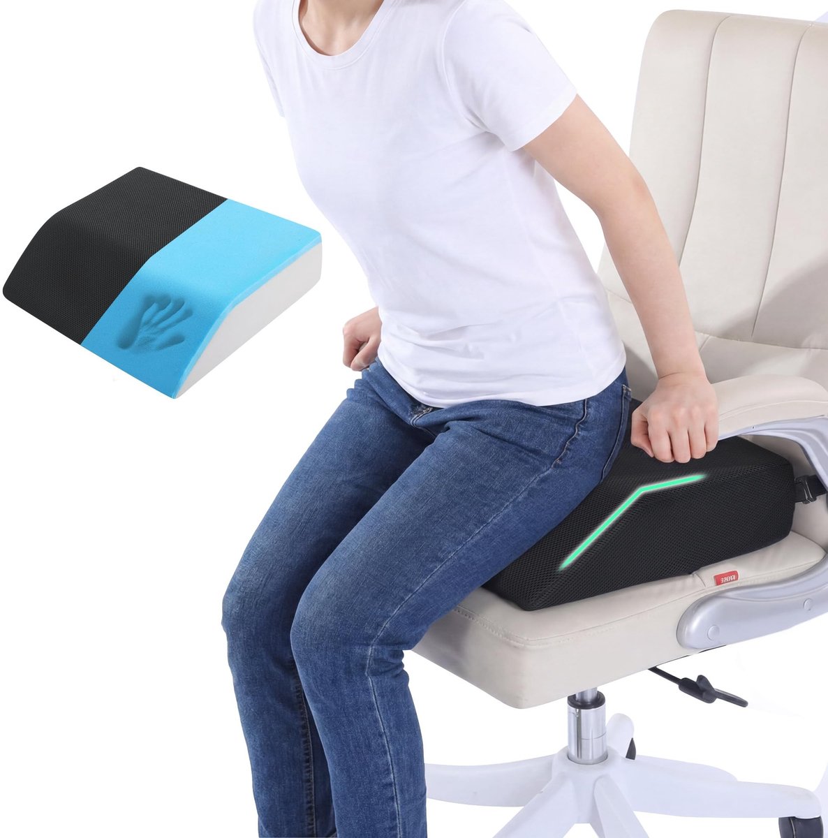 Omgoods - Ergonomisch Geheugen Schuim Zitkussen met Ademend Hoesje