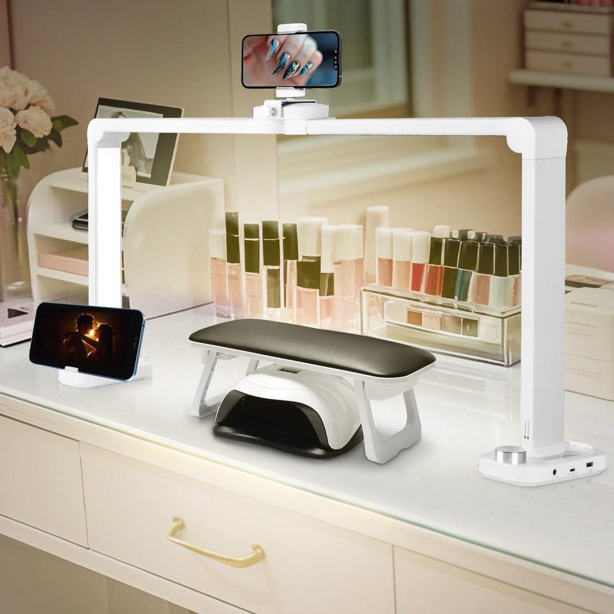 Omgoods - Vouwbare LED Nagel Tafel Lamp met Telefoonhouder