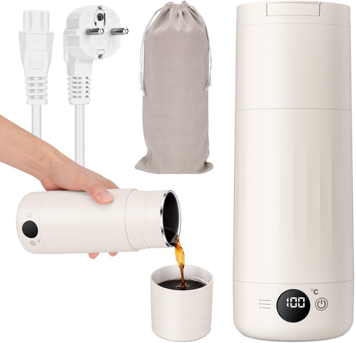Omgoods - Draagbare Reisketel 600 ml - Kettle met Temperatuurinstelling
