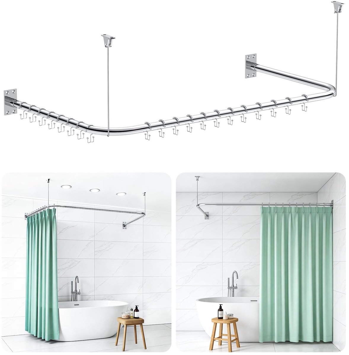 Omgoods - U/L Vorm Douchegordijnstang van RVS, 75-78x150-190x75-78 cm