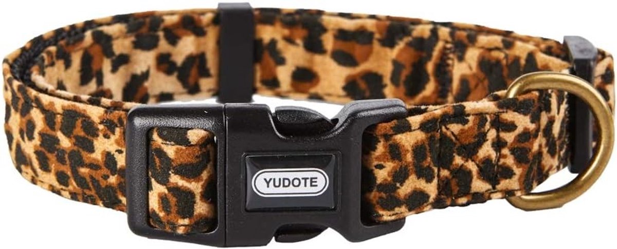 Verstelbare Nylon Hondenhalsband van Zacht Stof met Elegante Luipaardprint voor Kleine Honden, Geschikt voor Nekomvang 25-38 cm, Duurzaam en Comfortabel