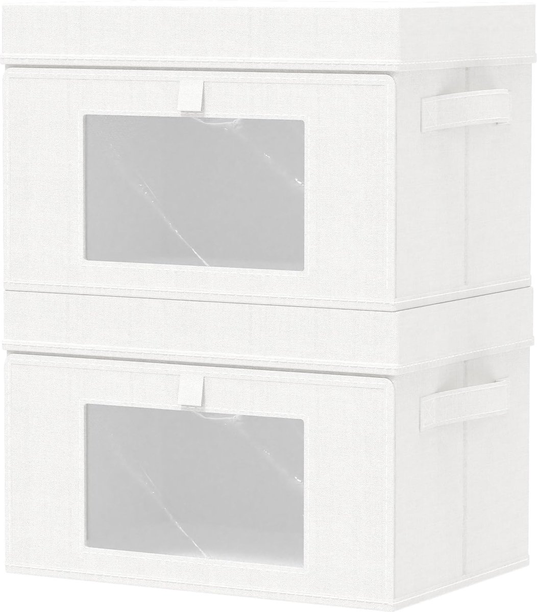 Omgoods - Opbergdozen met Transparant Venster - 2 Stuks, Opvouwbaar, Wit